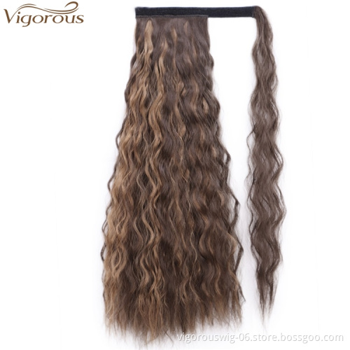 Vigorous Long Ponytail Hair Extensions for Women Synthetic Wrap Around Wavy Ponytail 22" Magic Paste Heat Resistant Hairpiece